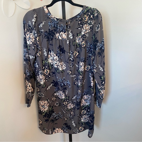 Loft Outlet Charcoal Gray & Floral Long Sleeve Lightweight Dress Size Medium - Picture 2 of 8